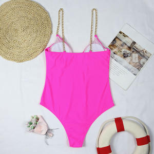 Ladymate ODM/OEM Vikinis De Mujer Una pieza Push up Bikini Ropa de playa Traje de baño con cadena Color sólido Trajes de baño de una pieza - Product Image 6