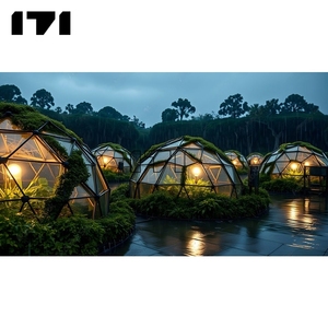 Dôme en verre Geo adapté au glamping par temps tropical avec panneaux solaires Tente écologique Géodesique <span class=keywords><strong>Double</strong></span> dôme vitré de 6m Octogone en verre de 6m - Product Image 5