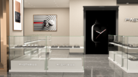 Vitrine de présentation double niveau en verre pour montres, base blanche, armoire en verre trempé à deux niveaux pour la vente au détail