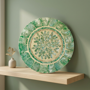 Handmade Mother of pearl <b>Mosaic</b> Wall <b>Art</b> Round Bohemian Design Decorative Plate Green Blue Tones - Product Image 4