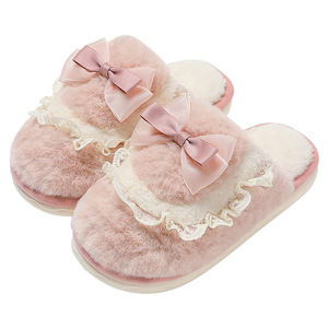 Women's New Winter Lace Bow Cotton for <b>Slippers</b> Lightweight Soft Home Use Embroidered Logo Non-slip for Couples for Spring Seaso - Product Image 3