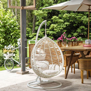Moderna Sedia a Dondolo da Giardino Bianca in Rattan Sospesa per <span class=keywords><strong>Adulti</strong></span> Design a Uovo in Metallo e Tessuto per Esterni - Product Image 5
