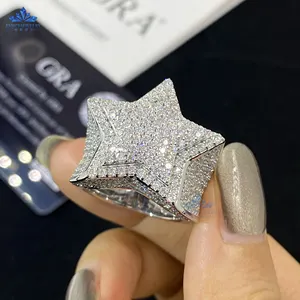 Customized Moissanite Fine Jewelry Ring High Quality 925 Sterling Silver 5 Point Star Pave Diamond Hip Hop Ring For Men