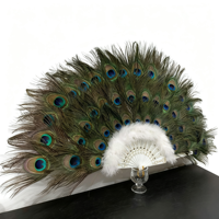 Éventail en plumes de paon de style chinois de 65 cm, fourni directement par l'usine - Décoration d'intérieur, accessoire de danse de performance, ornement en plumes de paon