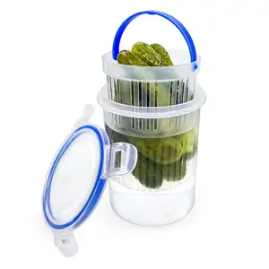 Hete Verkopende Plastic Flip Pot Met Lekvrij En Slot Het Deksel Augurk Container Met Zeef Augurk Pot