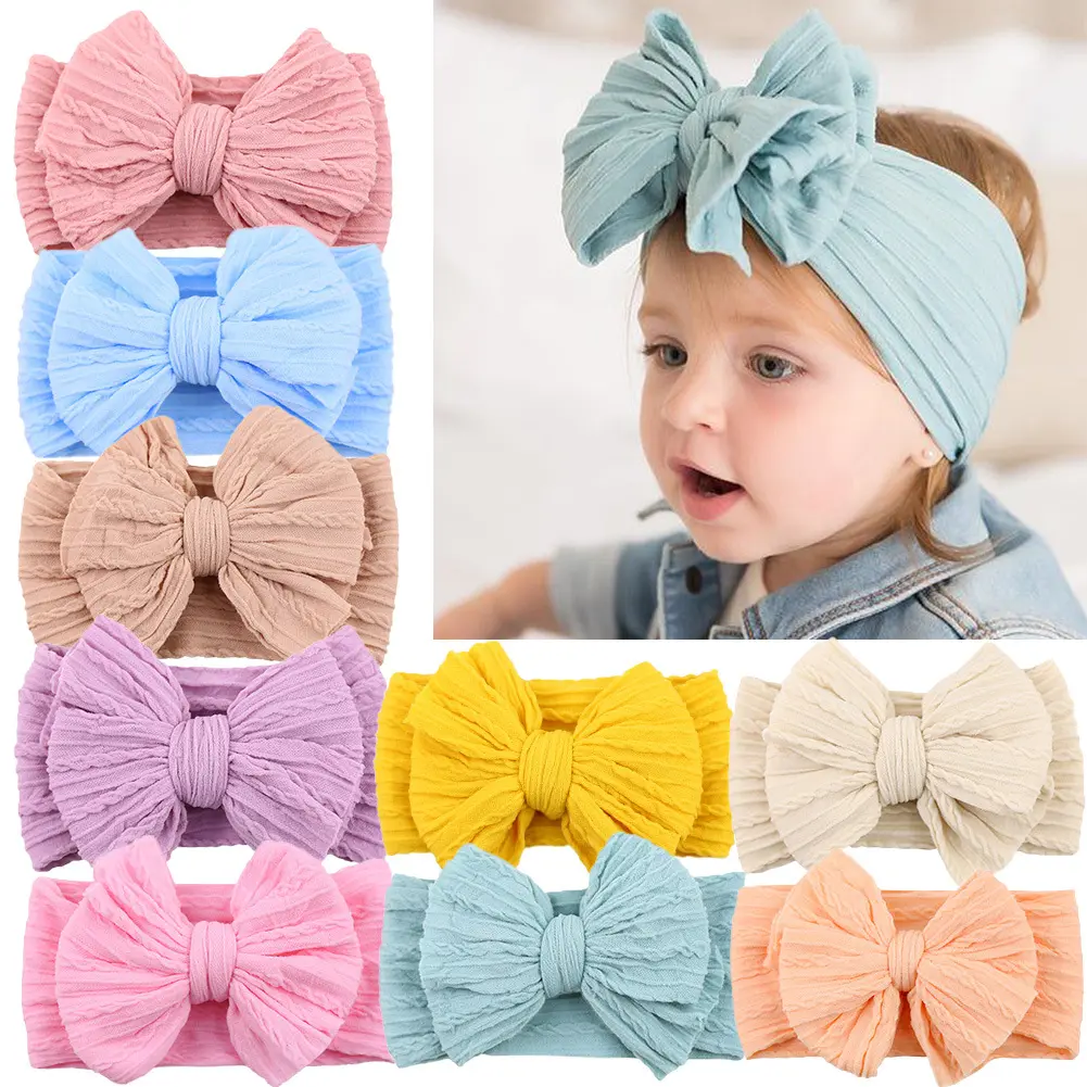 Nylon Baby Girl Bows with Headband Soft Stretchy Infant Headband Hear Wraps Newborn Toddler Unisex