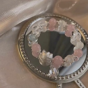 Bracciale da donna in cristallo naturale misto placcato oro, stile carino, fatto a mano, con perline <span class=keywords><strong>di</strong></span> quarzo rosa, all'ingrosso, con ciondolo a forma <span class=keywords><strong>di</strong></span> cartone animato, regalo - Product Image 1