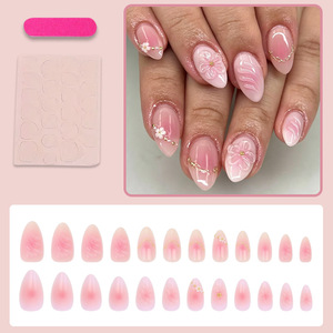 24 Uñas Postizas Desmontables con Diseño 3D en Relieve de Flor de Cerezo Rosa Almendrado - Product Image 3