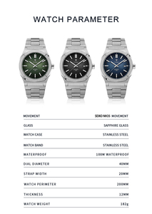 Montre-bracelet mécanique automatique de luxe CADISEN C8200M, design <span class=keywords><strong>allemand</strong></span>, pour homme, acier inoxydable, étanche 100 m, montre tendance - Product Image 4