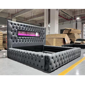 Оптовая продажа мебели для дома: роскошная кровать размера «king-size» с обивкой, каркас с дистанционным управлением, камином и динамиками - Product Image 1