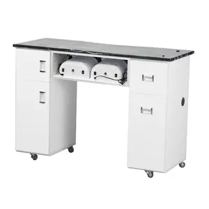 Wooden Nail Tech Table Salon Furniture White Manicure Table With Dust Collector
