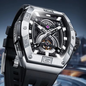 BG5701 Men Automatic <b>Watch</b> 42mm Tonneau <b>Mechanical</b> Wristwatch 50m Waterproof Sapphire Luminous Skeleton Dial - Product Image 2