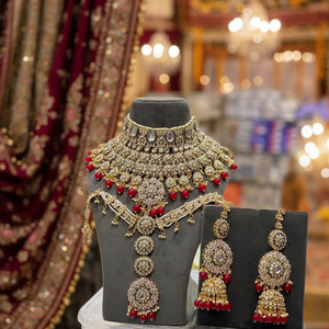 Gold Plated Kundan Stone and <b>Beads</b> Meenakari Bridal <b>Set</b> 10581366RD Exquisite Fine Jewelry <b>Set</b> for Brides - Product Image 2