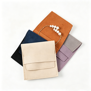 Modern Rectangular <b>Jewelry</b> Pouches With Magnetic Snap Closure Lined Interior For Storage And Gift Use In Navy Blue - Product Image 4