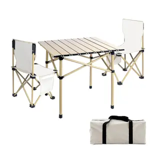 Conjunto de mesa compacto de aço, 5 peças ao ar livre acampamento mesa de acampamento cadeira com tabelas frontal
