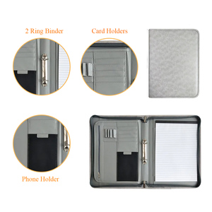 Ingrosso A4 raccoglitore a due anelli portafoglio in pelle con cerniera cartella di File aziendale con calcolatrice documento custodia in metallo cartella Portfolio - Product Image 2