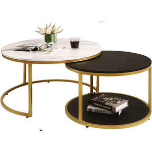 Tavolo moderno cerchio per soggiorno accento scrivania laterale con ripiano aperto in legno marmo tavolini rotondi - Product Image 1