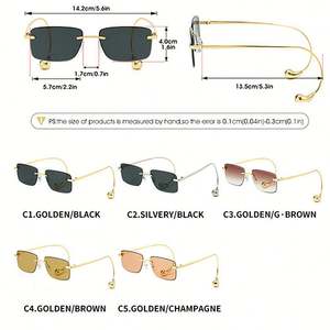 Lunettes de soleil carrées sans monture UV400 de luxe en métal avec perles, personnalisables avec logo, pour femmes, collection 2026 - Product Image 6