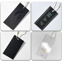 Étiquettes volantes pour vêtements, étiquettes suspendues personnalisées en carton noir mat avec impression en creux pour marques de vêtements de détente, chaussures, OEM