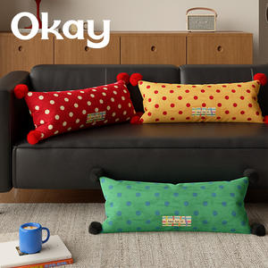 โอเค โพลก้าดอท หมอนรองเอว ทรงสี่เหลี่ยมผืนผ้า ซักได้ ไส้ใยฝ้าย PP สีแดง เหลือง เขียว น้ำตาล หมอนโซฟาห้องนั่งเล่น หมอนในรถ - Product Image 1