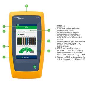 Kit de Prueba de Redes Fluke Networks LinkIQ, Analizador de Cables Ethernet con Pantalla LCD de 4.3 Pulgadas, Alimentado por Batería, Amarillo - Product Image 2
