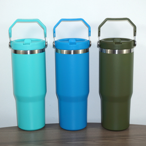 Custom Engraved 30oz Thermal Tumbler <b>with</b> Handle and Flip <b>Straw</b> Lid Durable Powder Coated Stainless Steel Water Bottle for Outdo - Product Image 2