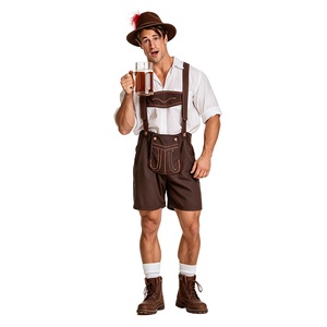 Ensemble Lederhosen pour <span class=keywords><strong>homme</strong></span> avec chemise blanche à manches retroussables et broderie marron foncé - Product Image 1