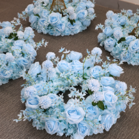 Boule de fleurs artificielle en soie bleue et blanche pour centre de table de mariage, décoration de toile de fond de cérémonie