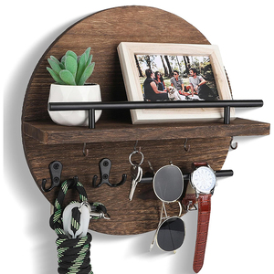 Llavero de madera Estante decorativo de pared-Ganchos para organizador de <span class=keywords><strong>correo</strong></span> de entrada Baño Sala de estar para bolsa Almacenamiento de ropa Metal - Product Image 2