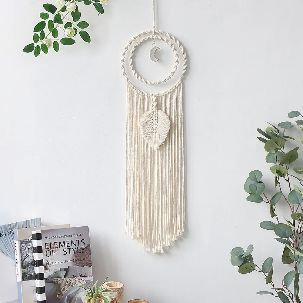 Handmade Macrame Branco Dreamcatcher Dream Catcher Lua Pingente Charme Boho Tapeçaria Led Decoração Da Parede Enforcamentos Decoração Online