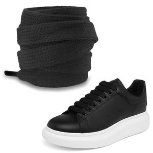 เชือกรองเท้าผ้าฝ้ายคุณภาพสูง คู่สำหรับรองเท้าผ้าใบ แบบแบน หนา จัมโบ้ กว้าง ถัก แบบกำหนดสีโลโก้ได้ ยืดหยุ่น สำหรับกีฬา - Product Image 1