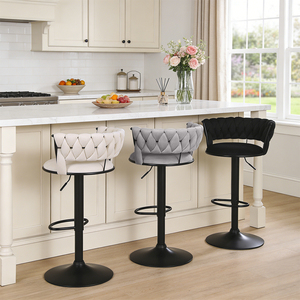 Sillas de Bar Modernas de Terciopelo, Color Blanco y Dorado, Hechas a Mano, Giratorias, con Respaldo Alto - Product Image 3