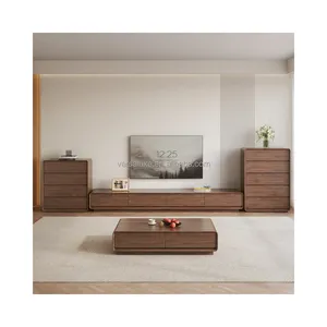 Nordic minimalist walnut TV cabinet coffee table simple modern living room light luxury narrow TV cabinet low cabinet
