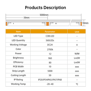 Dot Free Cob <b>Led</b> <b>Light</b> Strip 24v Adjustable White Flexible Cct Cob <b>Led</b> Strip - Product Image 3