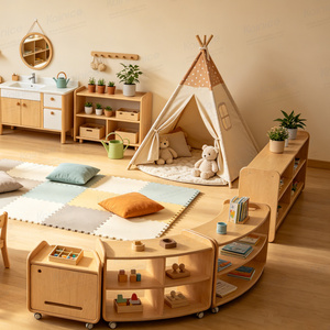 Ensemble de meubles de garderie Montessori en bois Kainice, armoire de rangement, table et <span class=keywords><strong>chaise</strong></span> pour enfants, maternelle, crèche, sécurité - Product Image 1