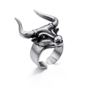 2026 Punk Jewelry Chunky <b>Open</b> <b>Rings</b> Vintage Antique Silver Leaf Animals Tiger Head Bull Head Skull Head <b>Rings</b> Gifts for Men - Product Image 4