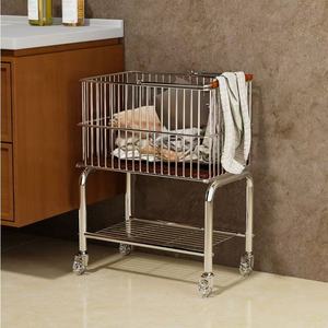 Retro Style Trolley <b>Laundry</b> Basket Double Layered Storage Removable Portable For Bathroom Use Rectangle <b>Standing</b> Type Eco - Product Image 1