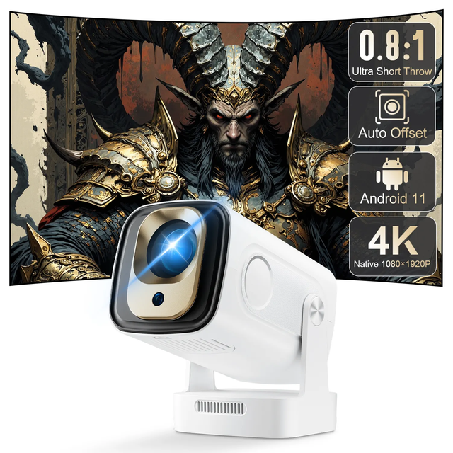 Auto Focus Mini Projector LED Native 1080P 200ANSI 4K Android 11 WiFi6 BT5.4 Air Mouse Voice Video Outdoor Movie HY260pro