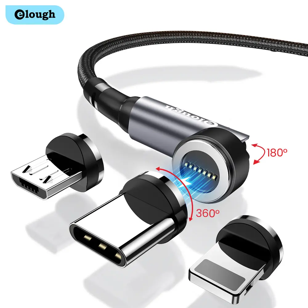 Elough 3 in 1 usb magnetic cable 540 rotation usb c cable for Micro usb/Type c/Iphone fast charge tipo c