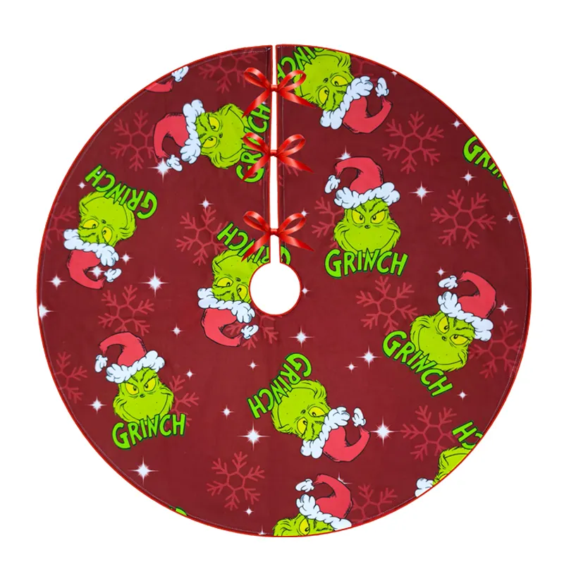 Wholesale Retail 35 inch Christmas Tree Skirt Cartoon/ Snow Printed Tree Skirt Rustic Christmas Decorations for Winter