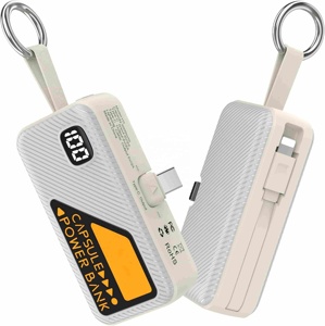 Fast Charging 5000mAh Mini Power Bank Pocket Keychain Charger with Cable Digital Display Foldable Charging Port Promotional Gift