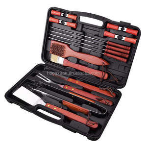 <b>Bbq</b> Tool Set 18 Piece Stainless Steel Wood Handle With Case For Outdoor Cooking Home Use - Product Image 1