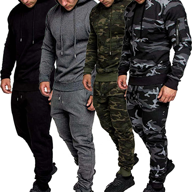 Мужская толстовка с капюшоном и кулиской с камуфляжным принтом, спортивный костюм