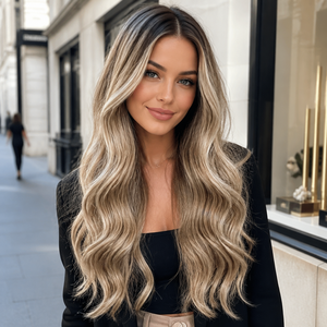 Peluca sin pegamento HD de encaje, similar al cabello humano real, con ondas corporales, segmentación de forma libre, pre-cortada, sintética, sin pegamento - Product Image 1
