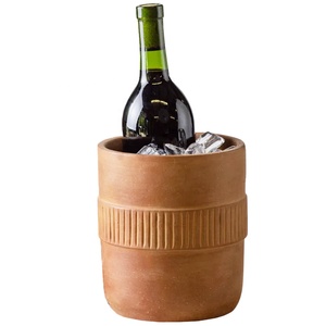 Logo personnalisé vente en gros accessoires pour le vin maison seau à glace rustique ensemble de refroidisseurs de vin en <span class=keywords><strong>terre</strong></span> <span class=keywords><strong>cuite</strong></span> émaillée refroidisseur de <span class=keywords><strong>bouteille</strong></span> en argile avec soucoupe - Product Image 1