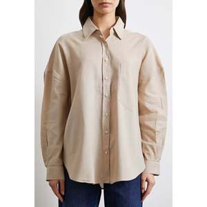 Camisa de Lino Oversize para Mujer, Estilo Boyfriend, Beige, con Botones, para Uso Diario, Diseño Sencillo - Product Image 4