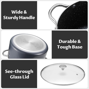 Cocotte hollandaise de haute qualité 6Qt avec couvercle en verre, revêtement céramique antiadhésif marbré, compatible lave-vaisselle, poignées en acier inoxydable, compatible gaz - Product Image 2