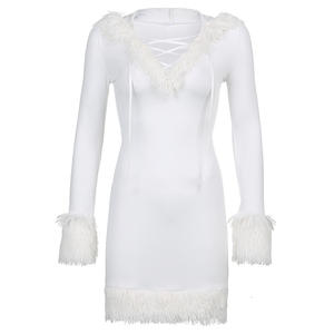<span class=keywords><strong>2022</strong></span> <span class=keywords><strong>Collection</strong></span> <span class=keywords><strong>hiver</strong></span> élégant décontracté à capuche moelleux col en v robe Sexy moulante blanc respirant et lavable en gros - Product Image 6