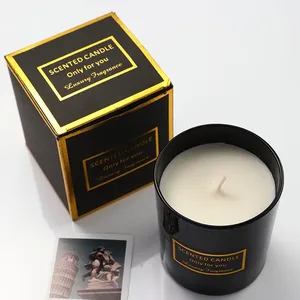 Cotton Wick Candles Luxury Matt Black Glass Jar Aromatherapy Candles With Printed Label