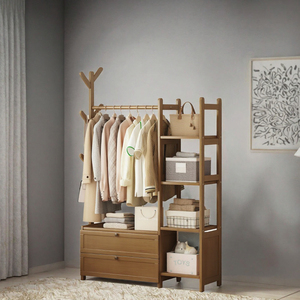 Solid Wood <b>Coat</b> <b>Stand</b> Floor Standing Clothes Rack -<b>With</b> Drawers Shelves Hooks XL Size for Bedroom Entryway - Product Image 2